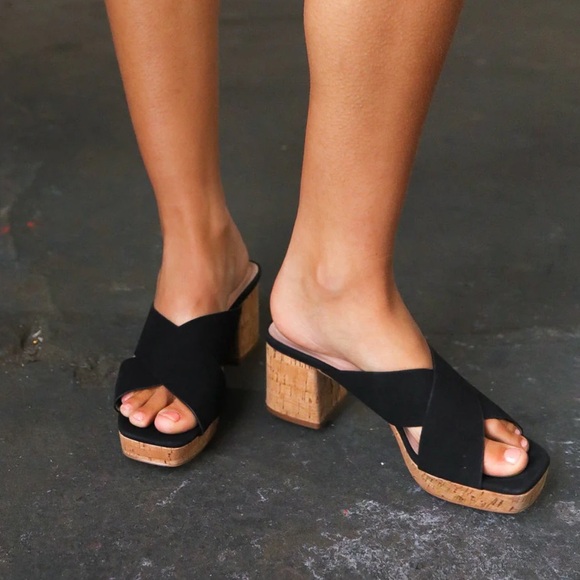 Black Chandra Faux Leather Cork Platform Sandals size 6 ½ - Picture 6 of 7